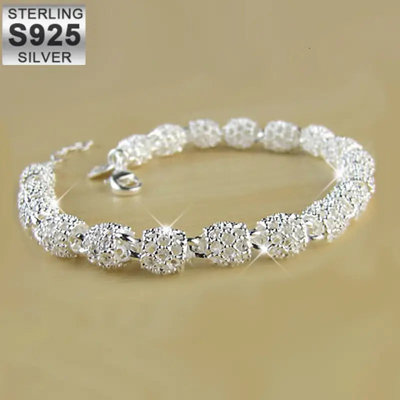 Elegant 925 Sterling Silver Hollow Bead Ball Bracelet