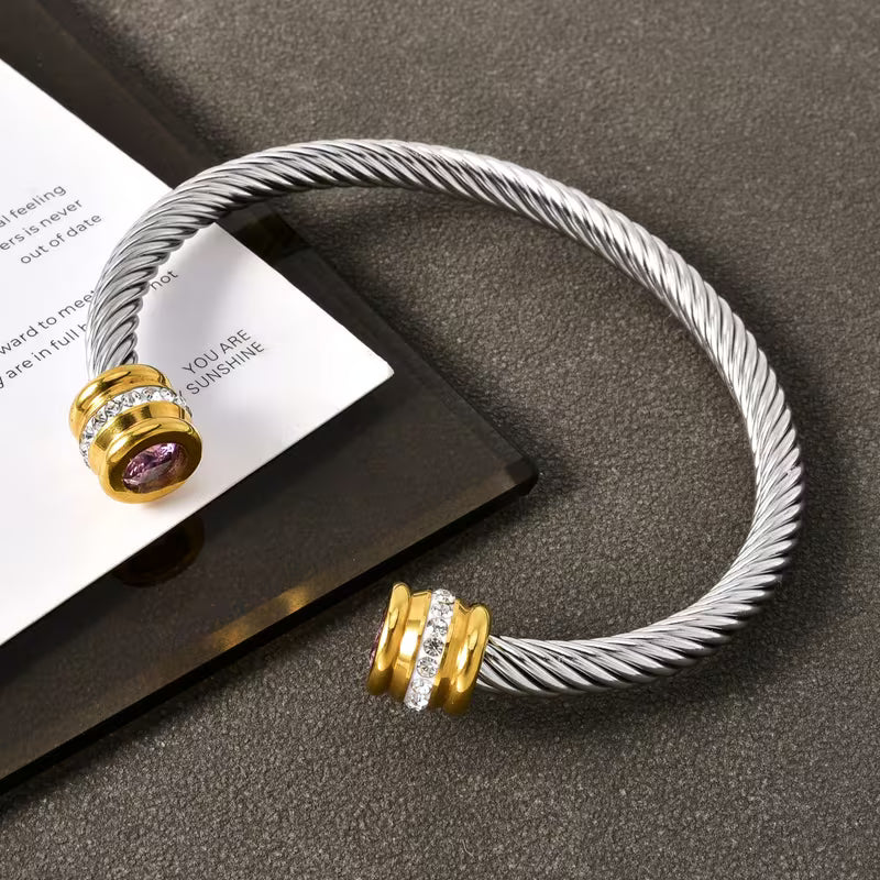 Vintage Stainless Steel Women`s Golden Accented Bracelet