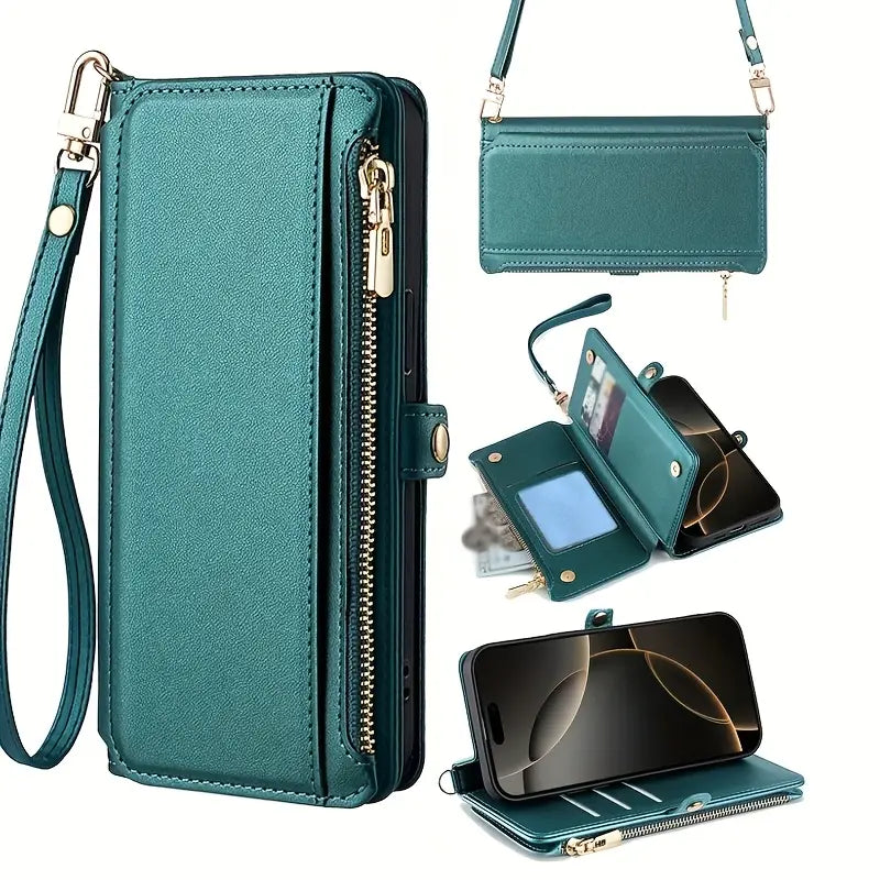 Green Crossbody Credit Card Holder for lPhone 16.
