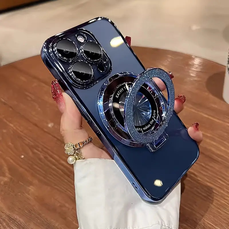Blue Luxury Magnetic Wireless Charge Plating Clear Case for lPhone 16.