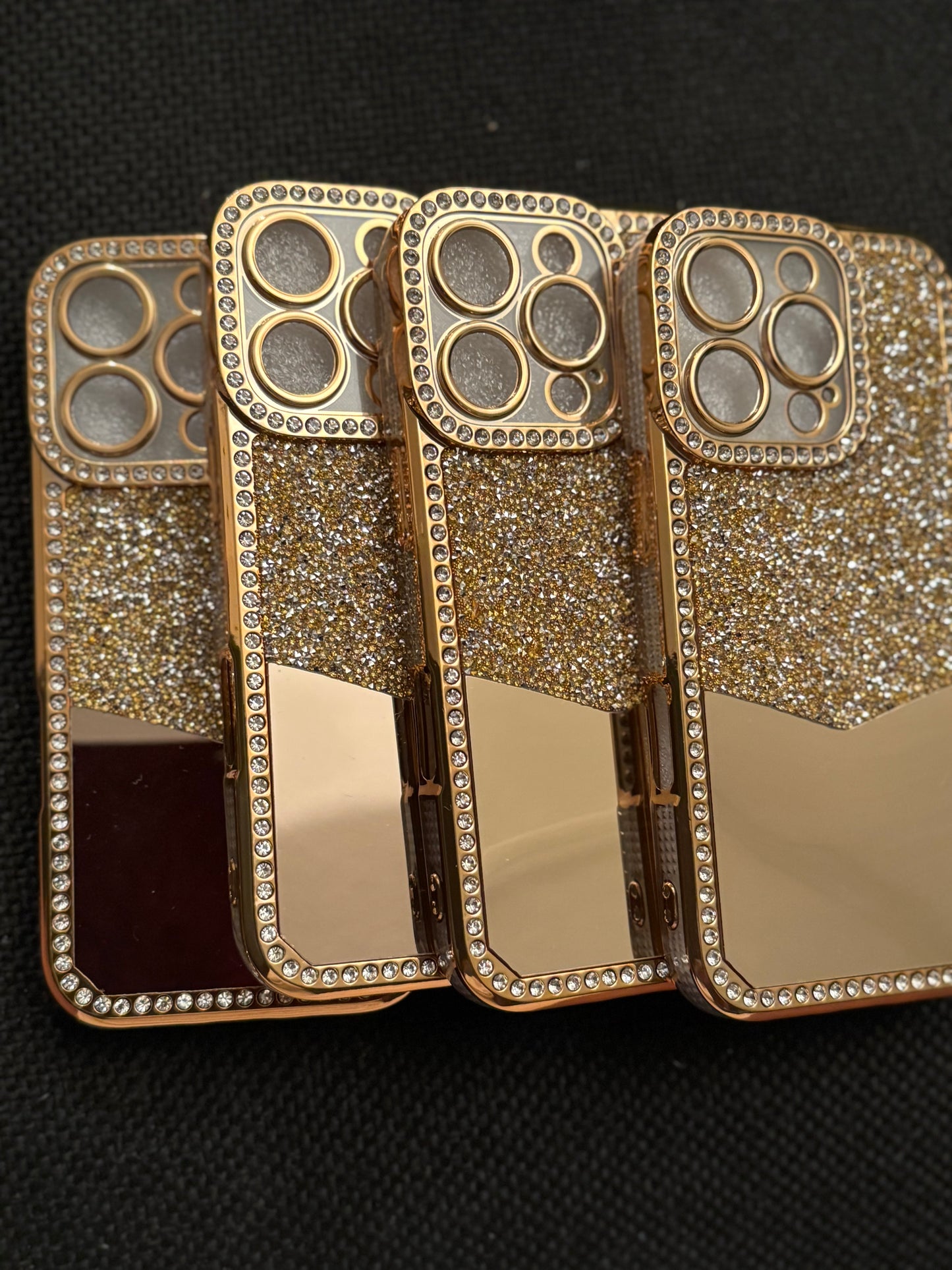 Gold Rhinestone Electroplating Laser Engraved Hollow Phone Case for lPhpne 16 Pro