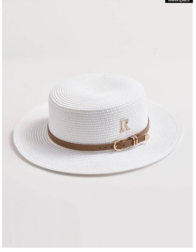 Woven Letter & Belt Decor Sun Hat