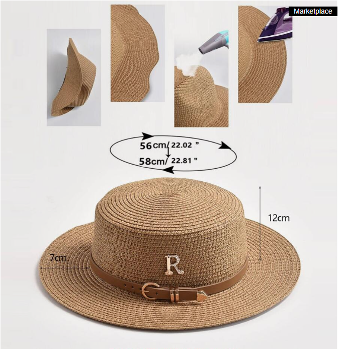 Woven Letter & Belt Decor Sun Hat