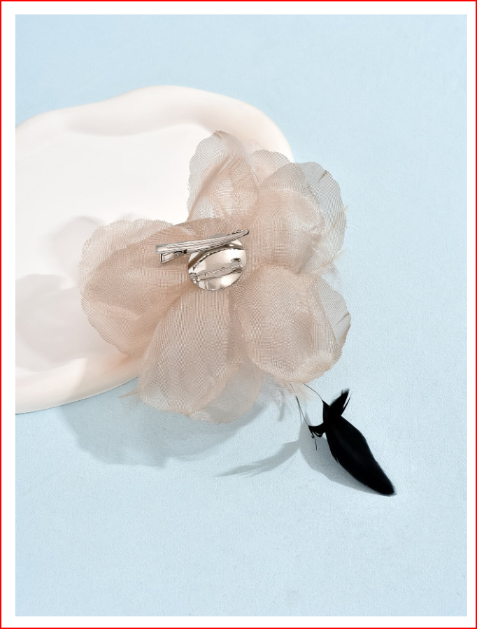 5.7 inch Feather Flower Brooch Pin Beige for Lapel & Headwear