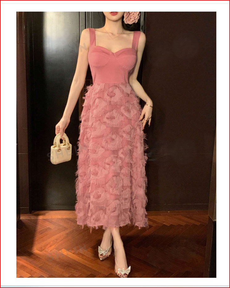 Sweetheart Neckline Patchwork Spaghetti Strap Dress