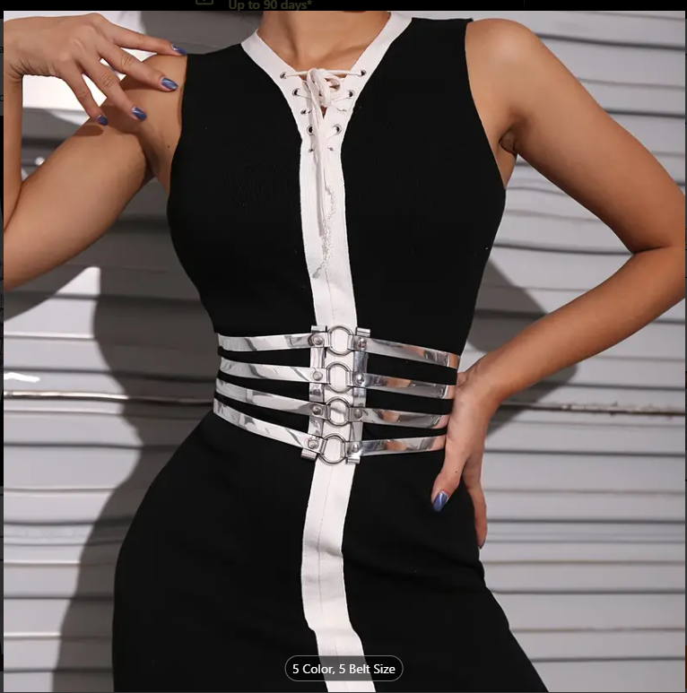 Silver Elastic Hollow out Waistband Belt