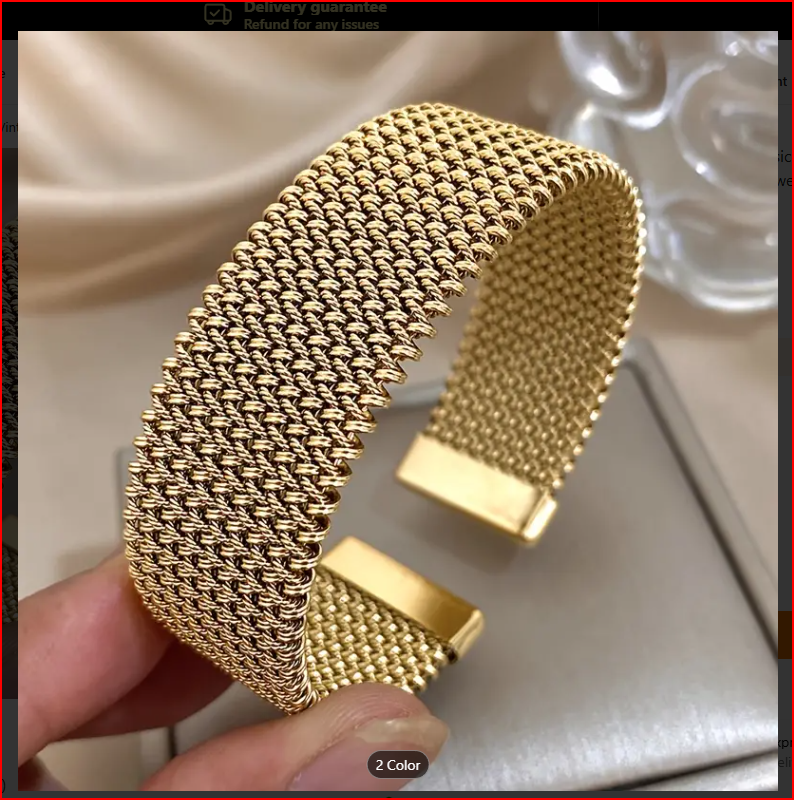 Stainless Steel Braided Mesh Open Bracelet