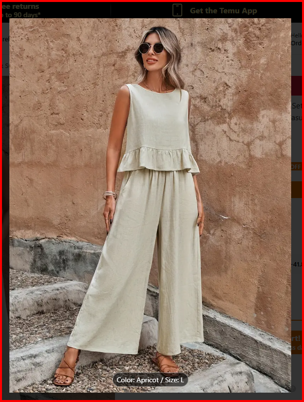 Ruffle Hem Sleeveless Button Back Tank Top Pant Set