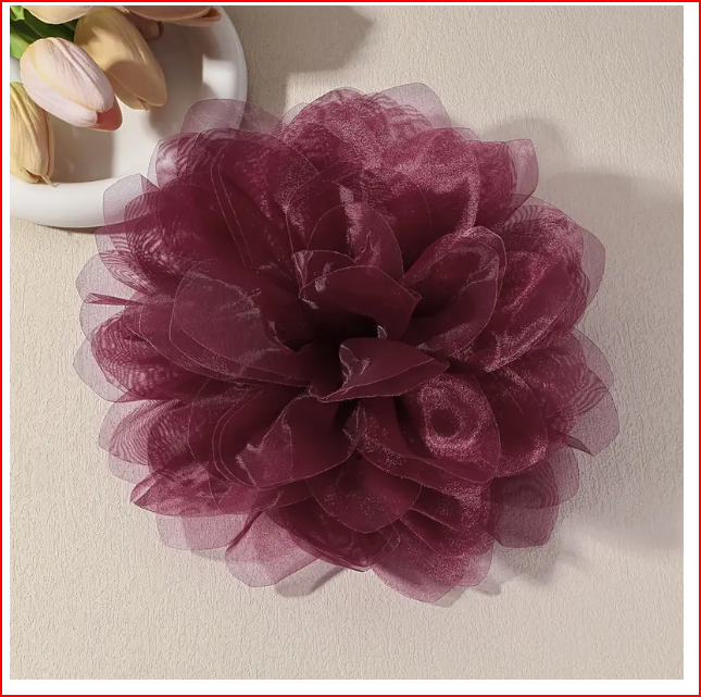 Angola Red Boho Chic Satin Flower Brooch Pin