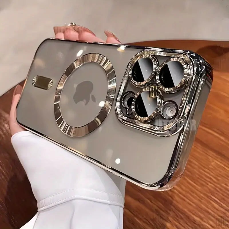 Silvery Luxury Magnetic Wireless Charge Plating Clear Case for lPhone 16.