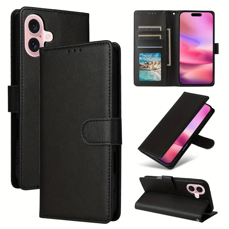 Dark Blue Leather Magnetic Case for lPhone 16.