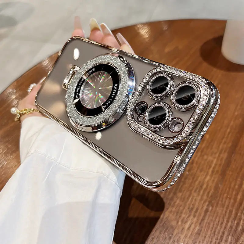 Silvery Electroplated Glitter Magnetic Holder for Iphone 16