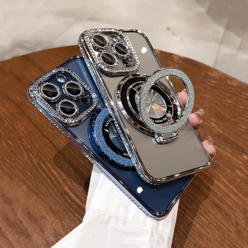 Silvery Electroplated Glitter Magnetic Holder for Iphone 16