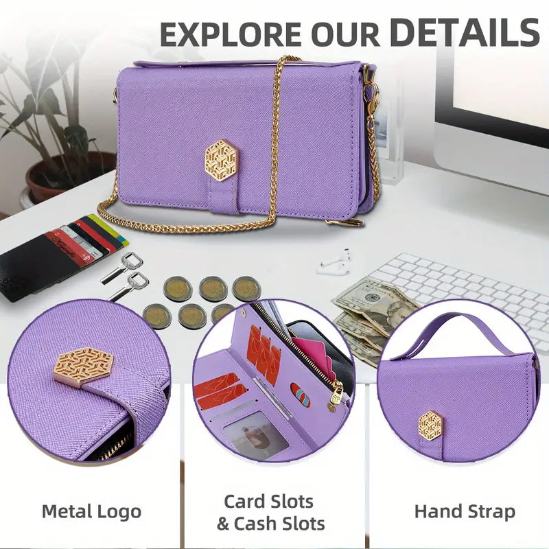 Purple Phone Case – Compatible with popular phone models with Hardware Chain with Zipper, Wallet, Multi Slot Phone Case