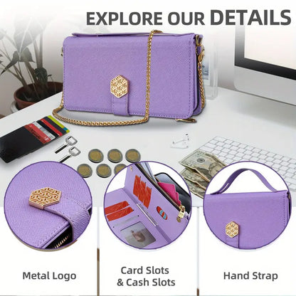 Purple Phone Case – Compatible with popular phone models with Hardware Chain with Zipper, Wallet, Multi Slot Phone Case