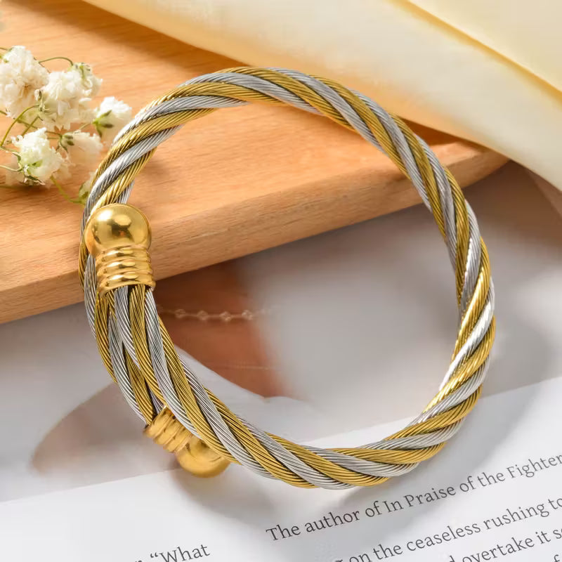 A posh Golden & Silvery Interwoven Bracelet