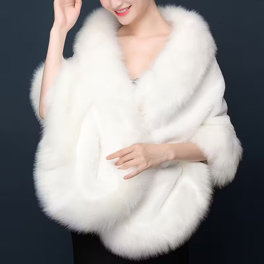 Luxurious White Faux Fur Shawl