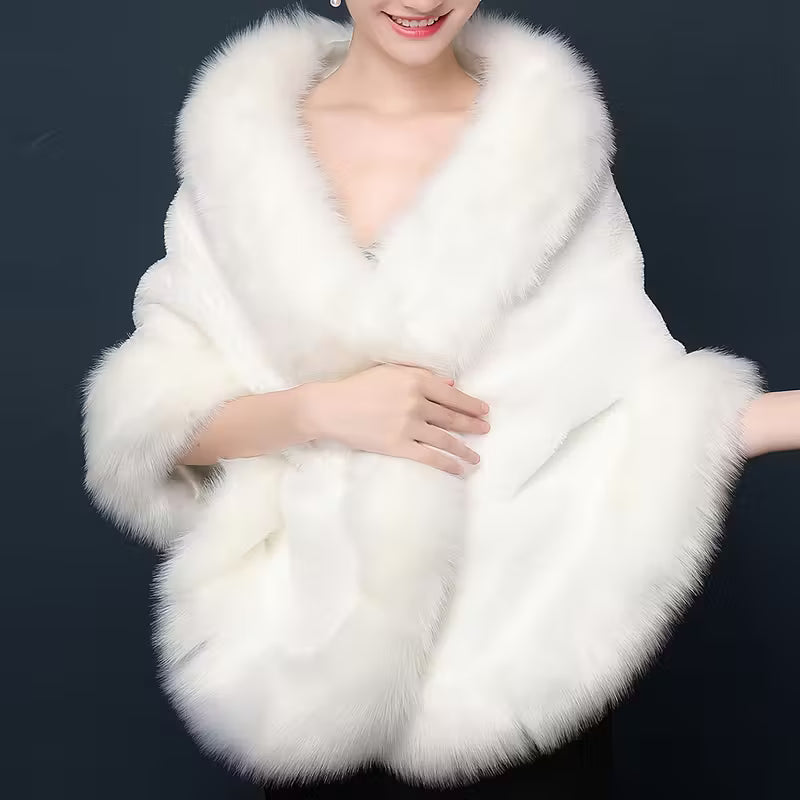 Luxurious White Faux Fur Shawl