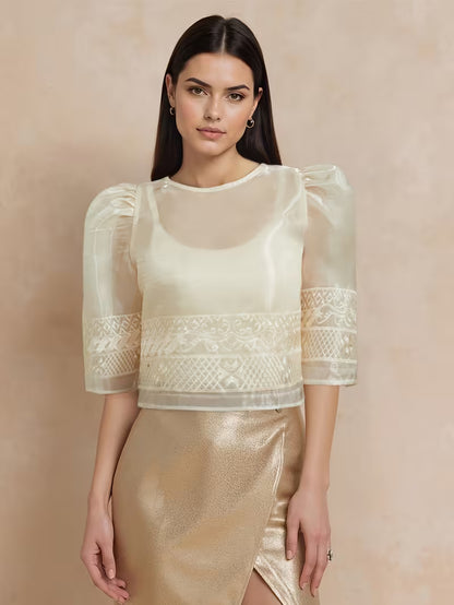 Opulent, Light Gold Puff Sleeve Bolero Blouse