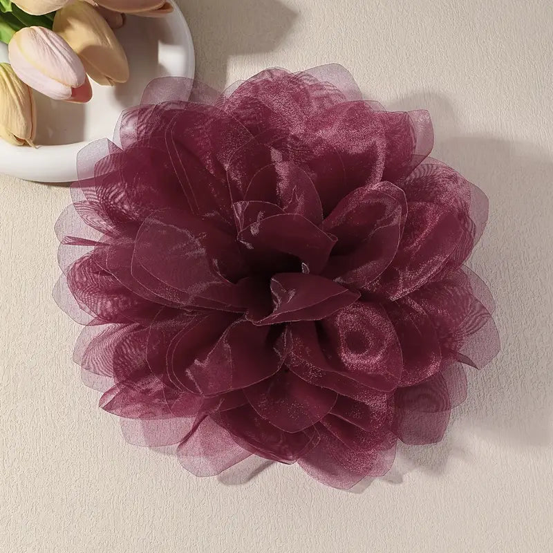 Red Boho Chic Satin Flower Handcrafted Brooch Pin