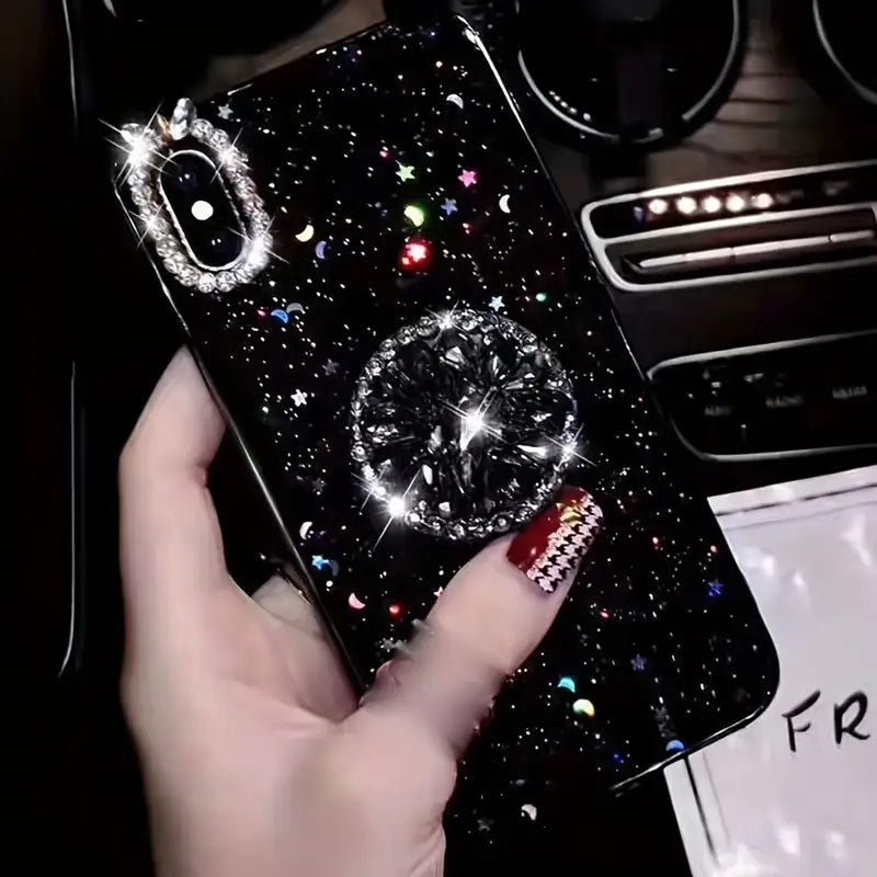 Black lPhone 16 and Moon Folding Glass Case
