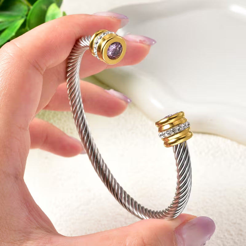 Adjustable Elastic Twisted Steel Cuff Bracelet