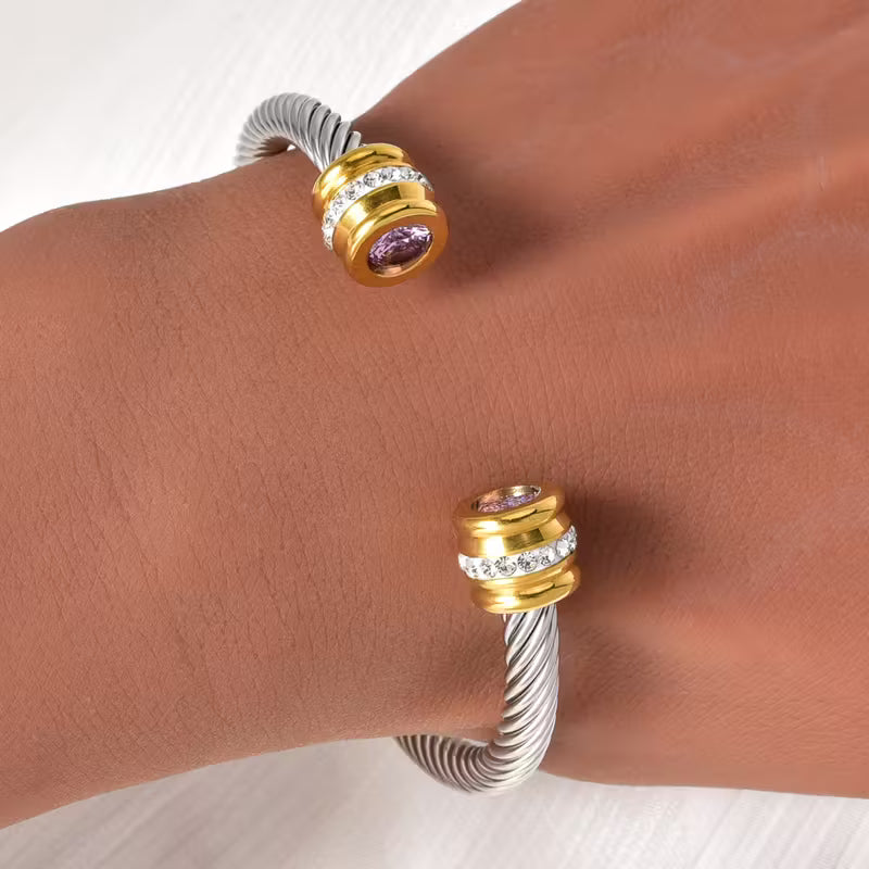 Adjustable Elastic Twisted Steel Cuff Bracelet