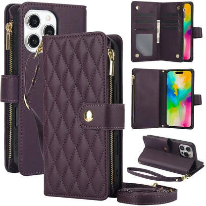 Adjustable Purple Crossbody Wallet Case For lPhone 16
