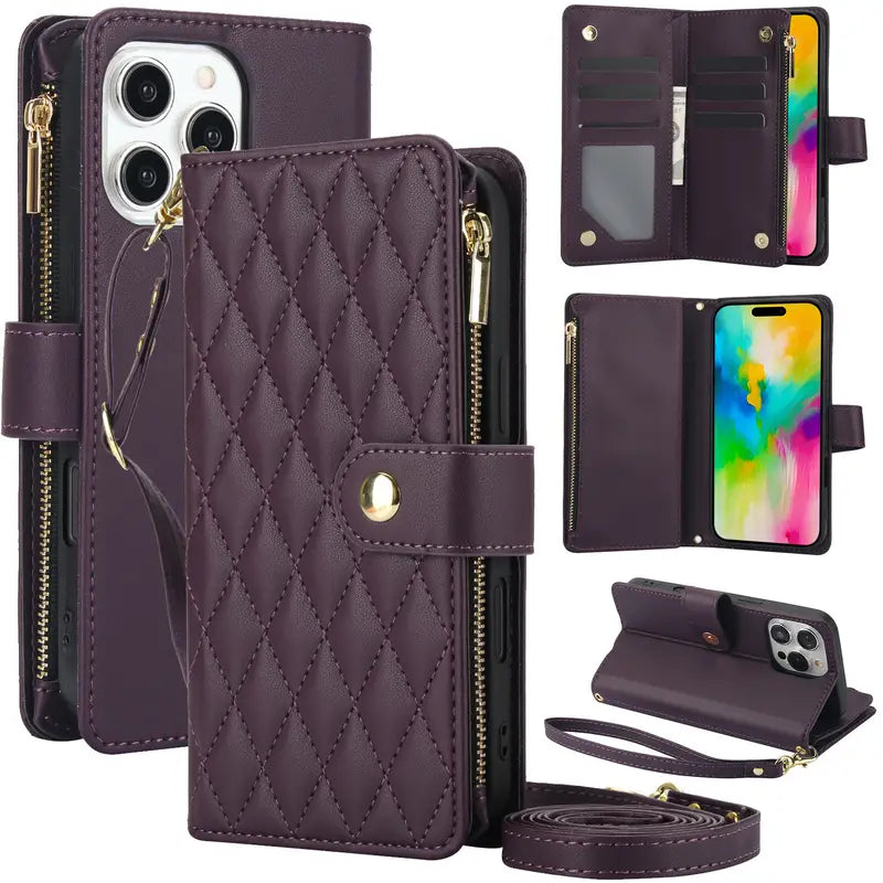 Adjustable Purple Crossbody Wallet Case For lPhone 16