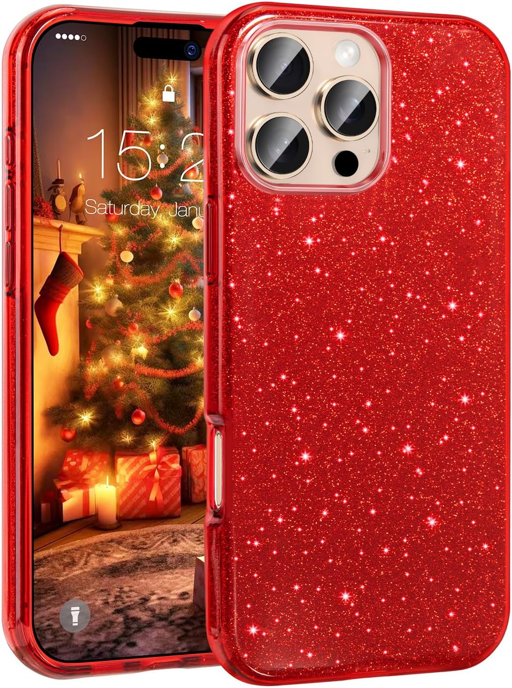 Apple Red & Gold Festive Camera Lens Frame Phone case for IPhone 16