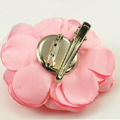 Extra Large French Pleated Fabric Flower Brooch Pin   Light Pink