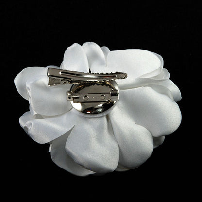 2-3/4 inch White Decorative Fabric Flower Brooch Pin for Lapel & Headwear.