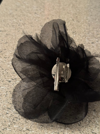 4 inch Organza on Petal Black Fabric Flower Brooch Pin for Lapel & Headwear.