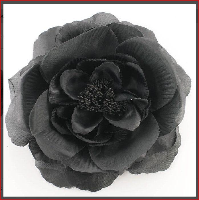 4 inch Organza on Petal Black Fabric Flower Brooch Pin for Lapel & Headwear.