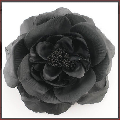 4 inch Organza on Petal Black Fabric Flower Brooch Pin for Lapel & Headwear.