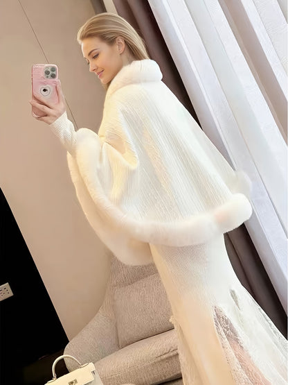A White Luxurious Stylish Cape Shawl of Thick Fleece