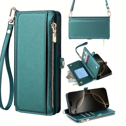 Green Crossbody Credit Card Holder for lPhone 16.