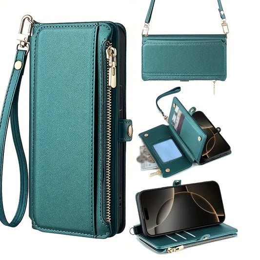 Green Crossbody Credit Card Holder for lPhone 16.
