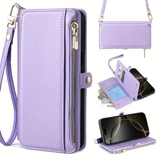 Purple Crossbody Credit Card Holder Case for lPhone 16.