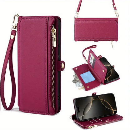 Red, Crossbody Credit Card Holder Case for lPnone 16 Pro Plus