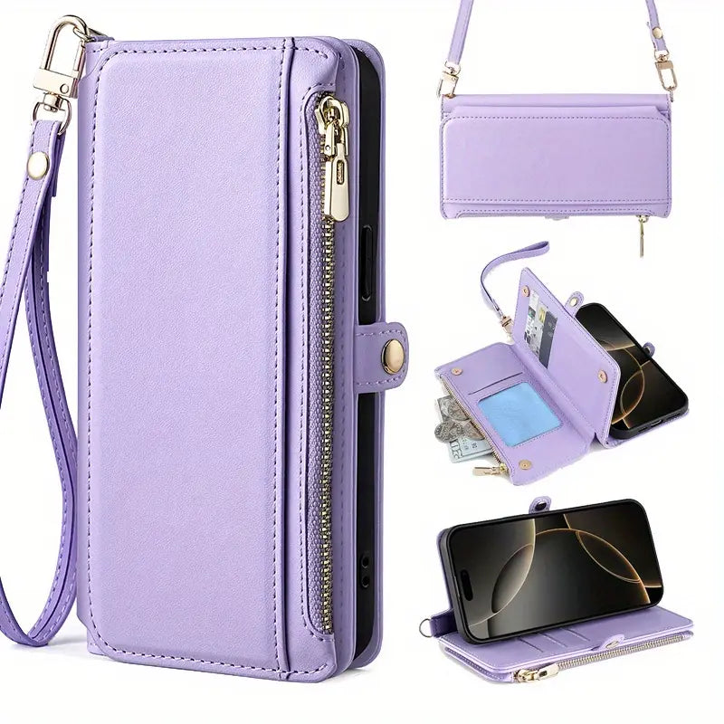 Purple Crossbody Credit Card Holder Case for lPhone 16.