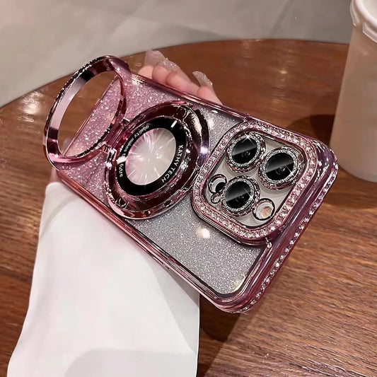 Rose Gold Plated Telescopic Bracket + Glitter Phone Case for Iphone 16