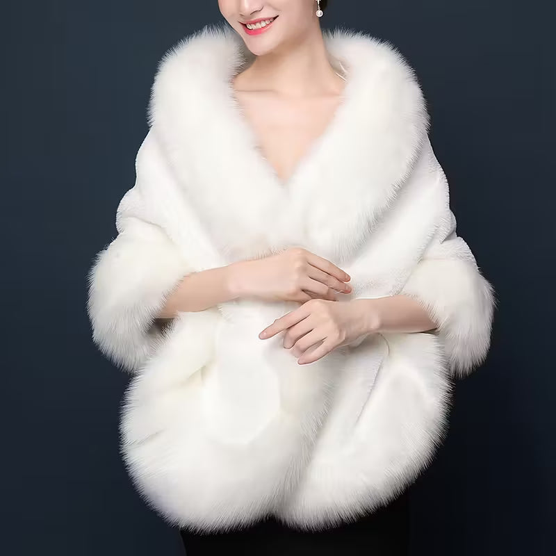 Luxurious White Faux Fur Shawl