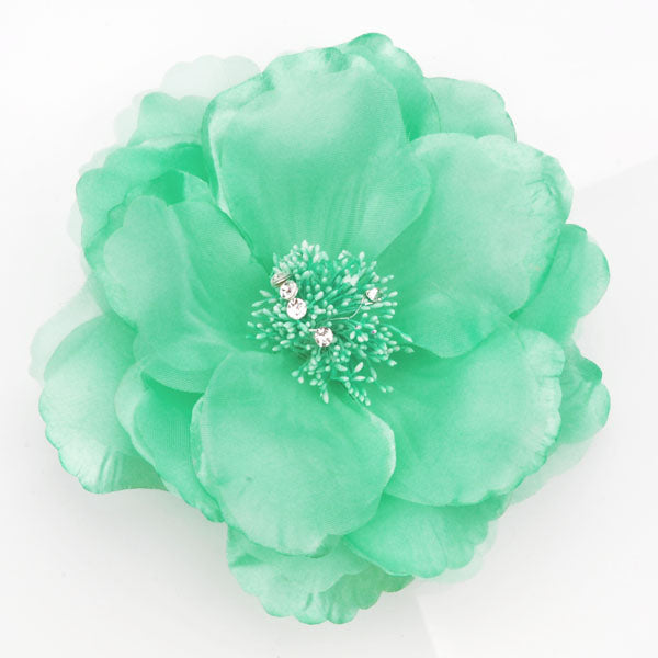 6 inch  Polyester Organza Flower Brooch Pin  Mint Green for Lapel & Hair