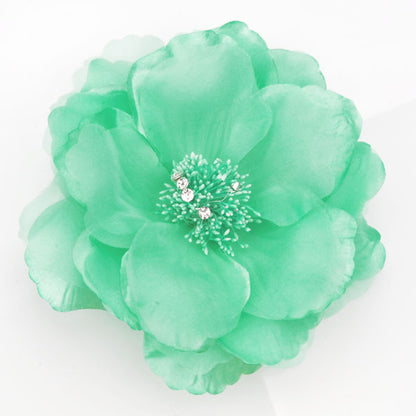6 inch  Polyester Organza Flower Brooch Pin  Mint Green for Lapel & Hair