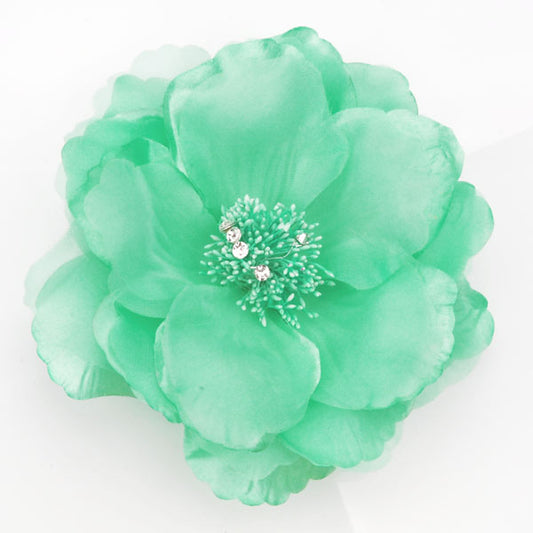 6 inch  Polyester Organza Flower Brooch Pin  Mint Green for Lapel & Hair