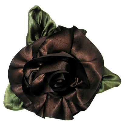 Silk Flower Brooch French Roast  L