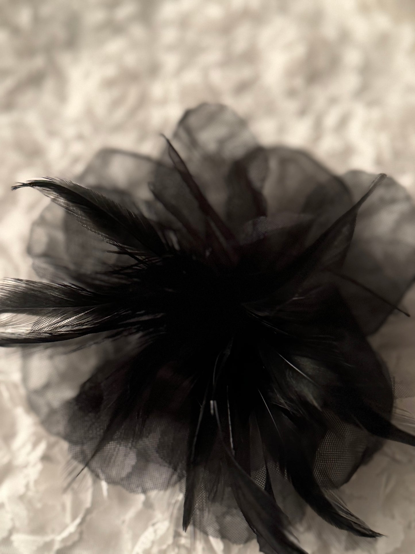 Feather Flower Brooch Pin  Black
