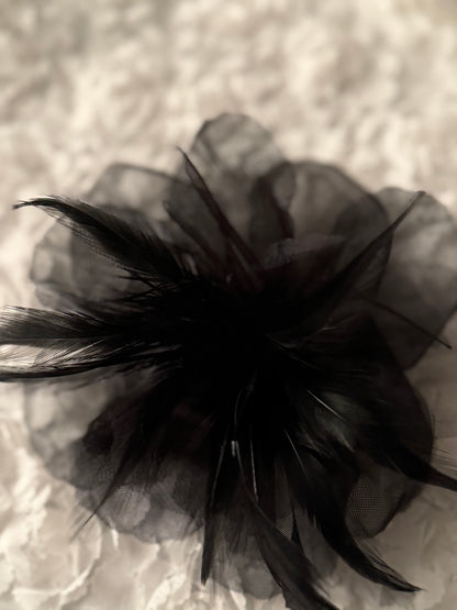 Feather Flower Brooch Pin  Black