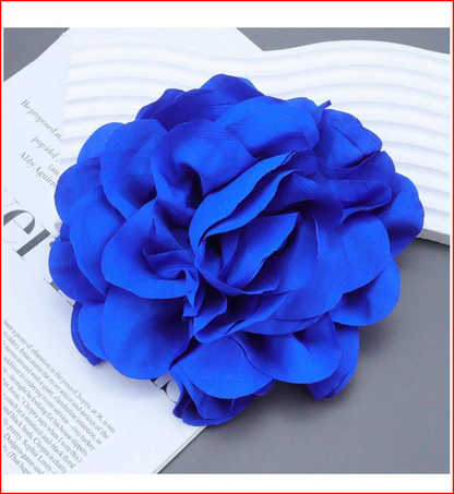 Extra Large French Pleated Fabric Flower Brooch Pin  Royal Blue